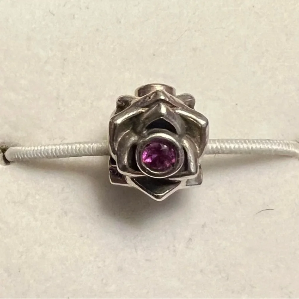 Chamilia Pink Purple Rose Swarovski .925 Charm Bead EUC #193